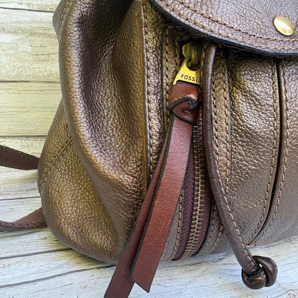 Fossil Mini Backpack Small Bronze Metallic Leather  Boho Bag Travel Casual - Picture 4 of 16